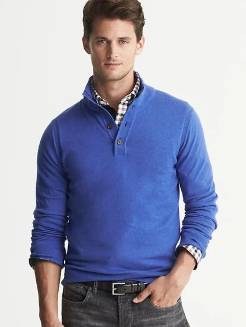Banana Republic Mens Henley Cotton-Cashmere Pullover Sweater Size‎ M Mock Neck